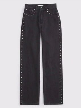 Abercrombie & Fitch High Rise 90s Relaxed Studded Jean in Black Sz 34S